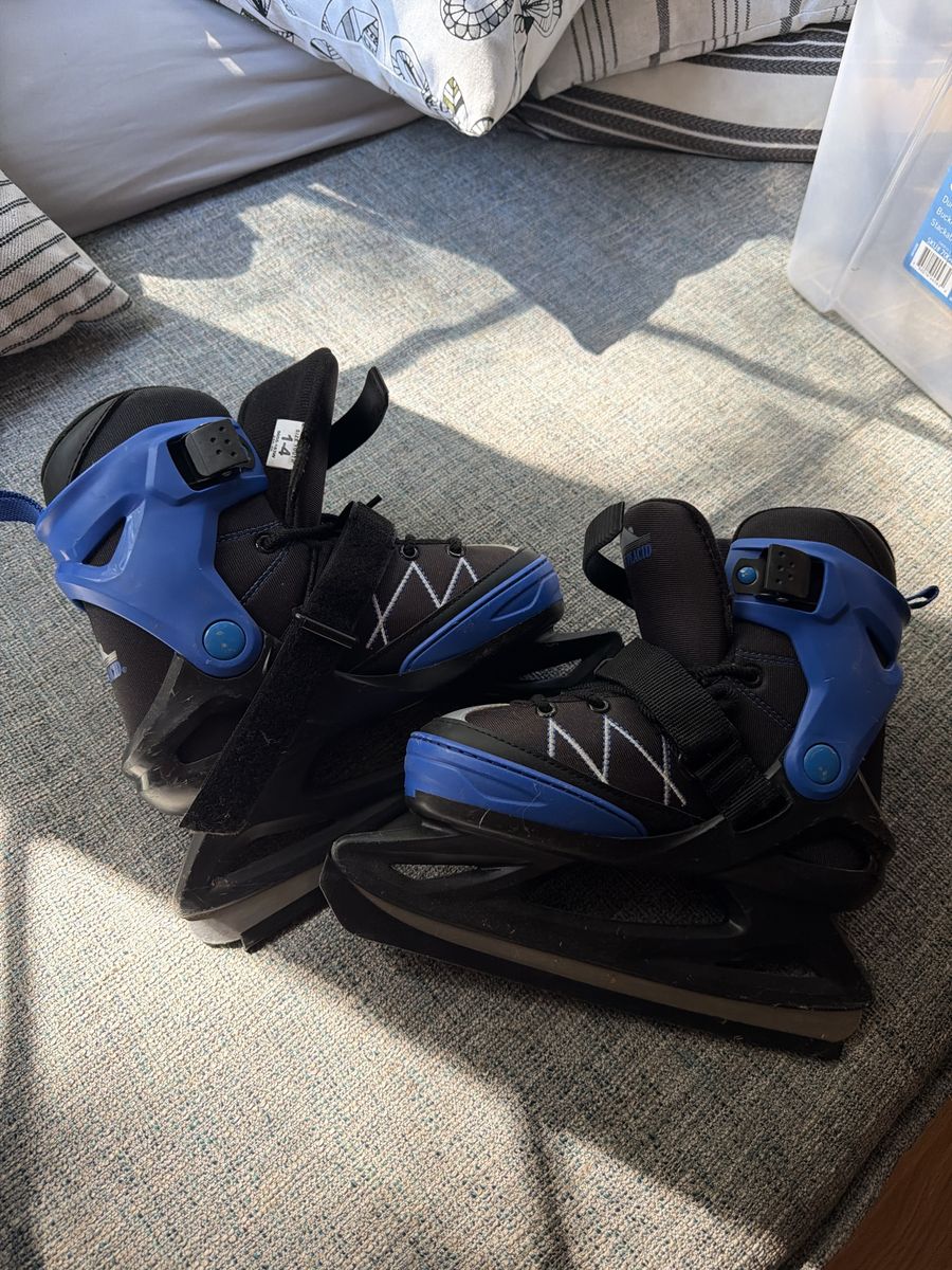 Youth Adjustable Ice Skates Size 1-4 Black/Blue with Easy-Adjust Straps