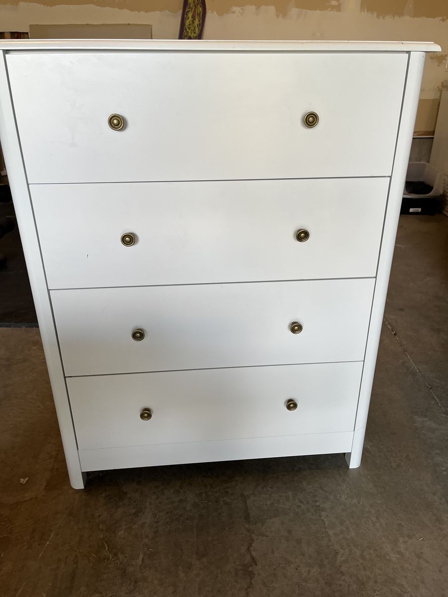 White 4-Drawer Dresser Chest of Drawers with Brass Knobs
