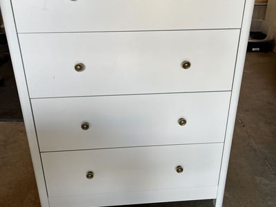White 4-Drawer Dresser Chest of Drawers with Brass Knobs