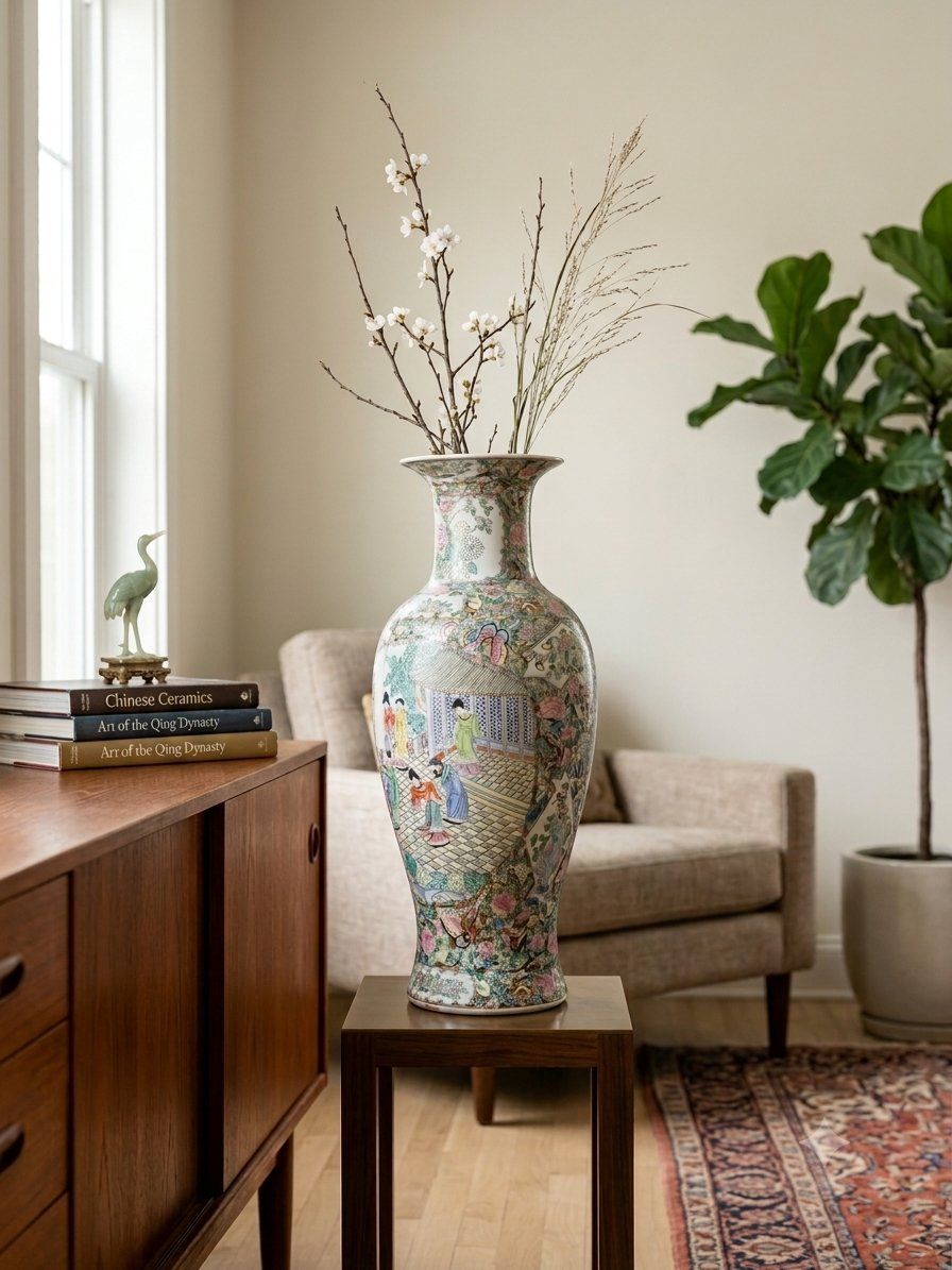 Large Chinese Famille Rose Medallion Porcelain Floor Vase