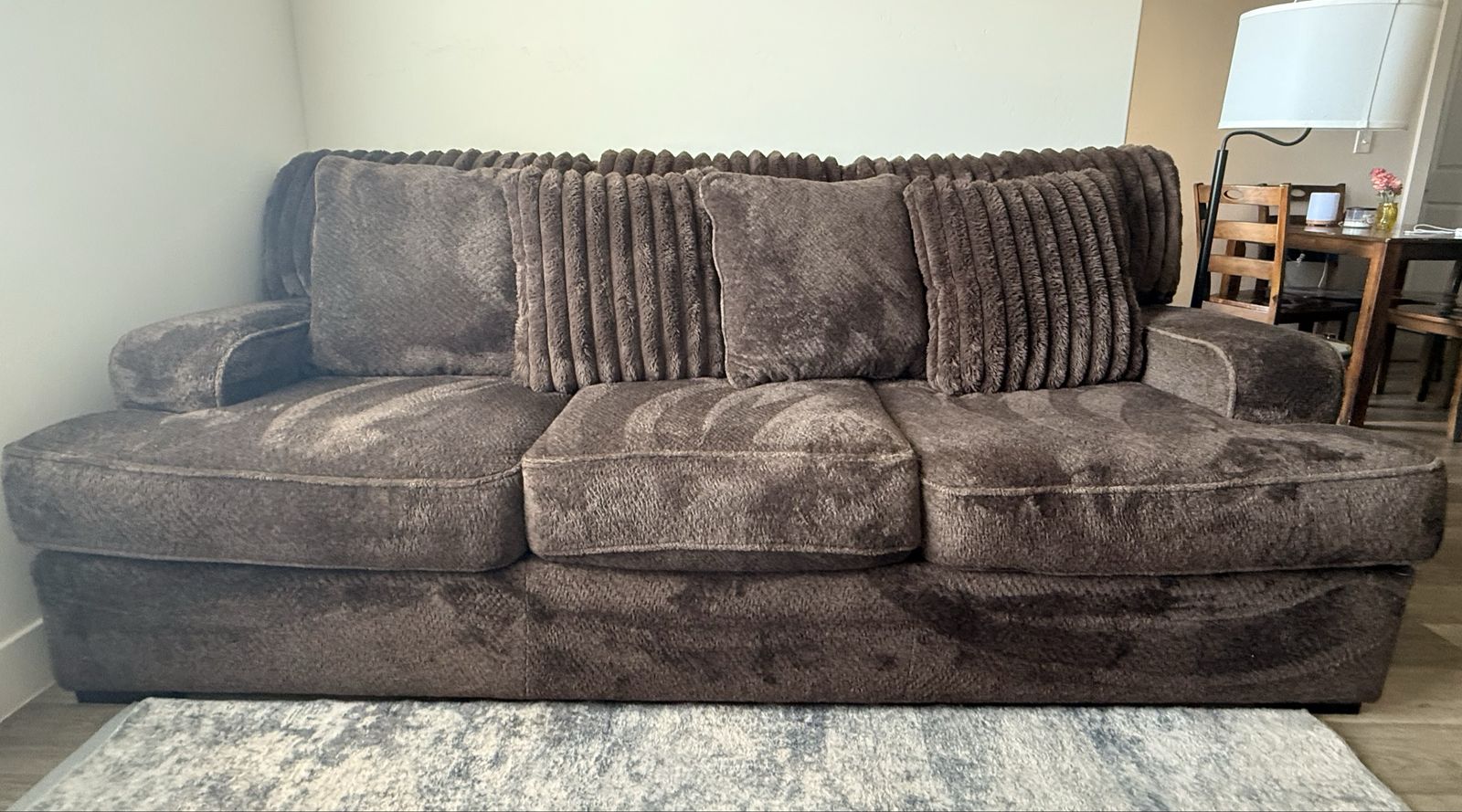 Comfortable 3-Seater Brown Fabric Sofa/Couch with Removable Cushions