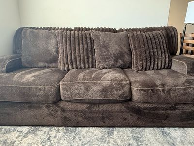 Comfortable 3-Seater Brown Fabric Sofa/Couch with Removable Cushions