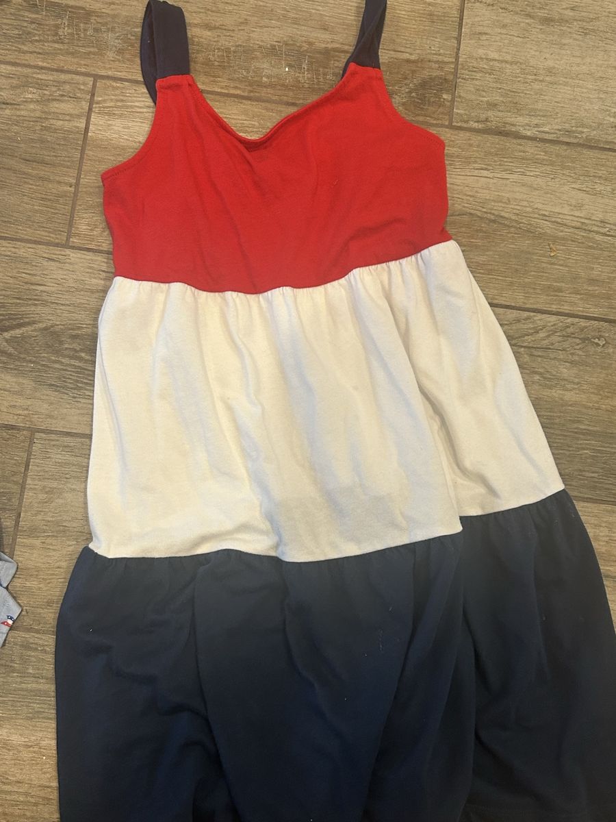 Girls' Patriotic Dresses - Red, White, Blue & Bow Print - Size 7-8