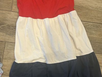 Girls' Patriotic Dresses - Red, White, Blue & Bow Print - Size 7-8