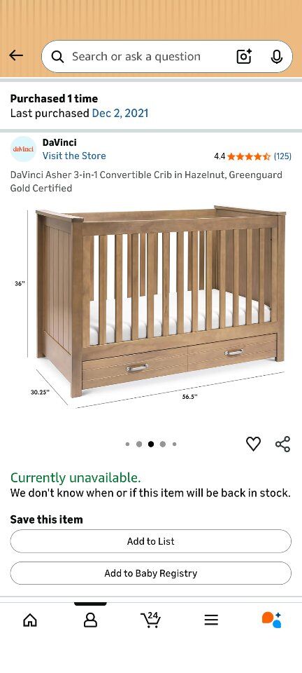 Infant Crib & Toddler Bed