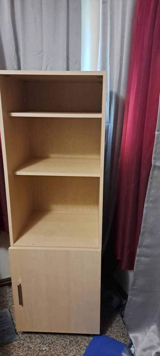 Light Wood Bookshelf with Enclosed Lower Cabinet Storage