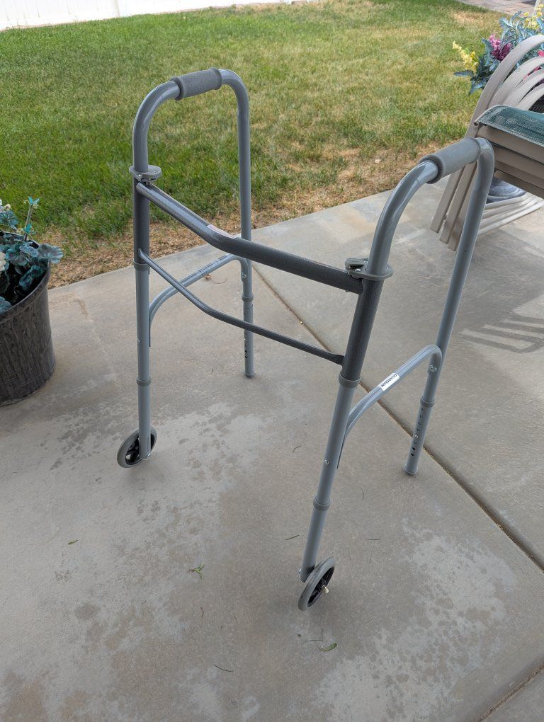 Guardian Gray Folding Medical Walker with Front Wheels