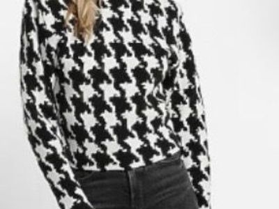 Express XL NEW w tags HOUNDSTOOTH MOCK NECK PADDED SHOULDER SWEATER