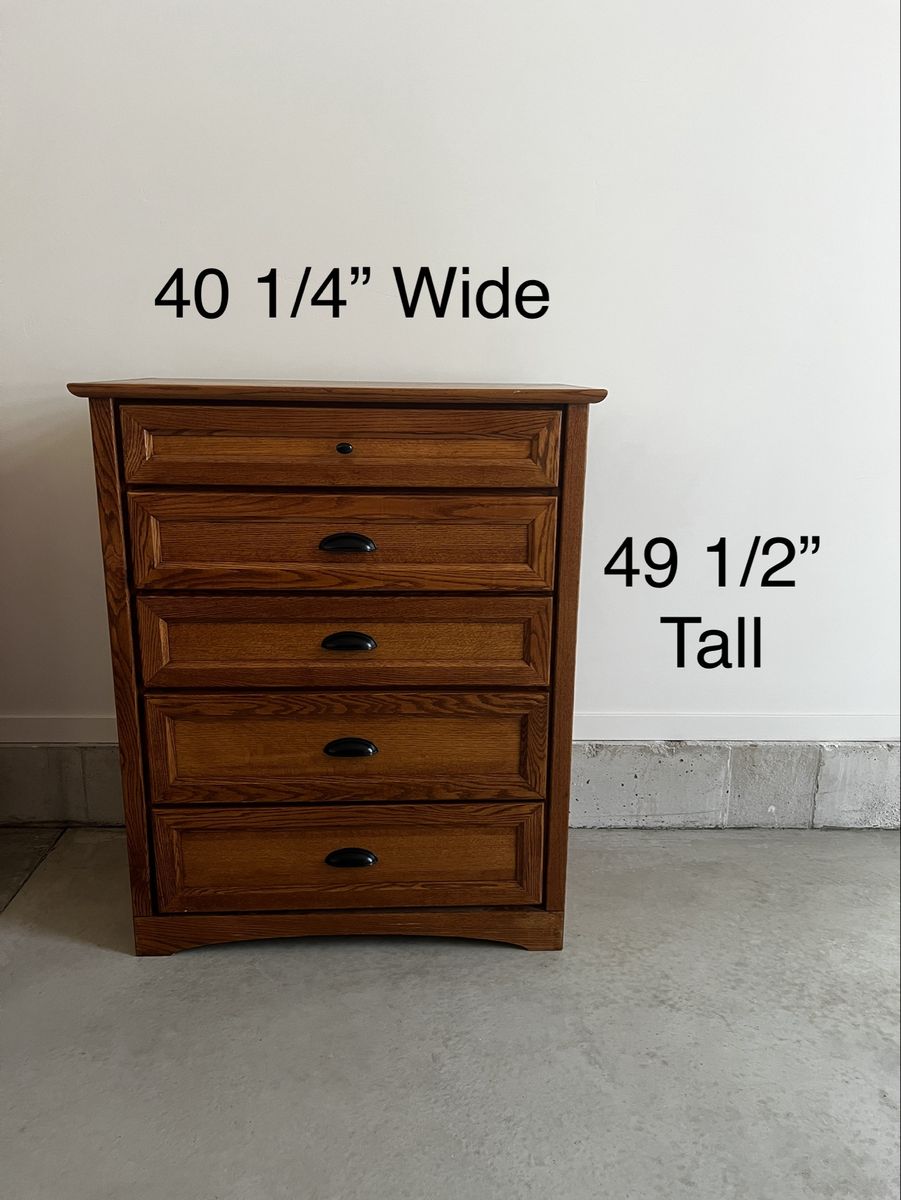 Sturdy Wooden 5-Drawer Dresser Chest - 40.25" W x 49.5" H x 21.75" D