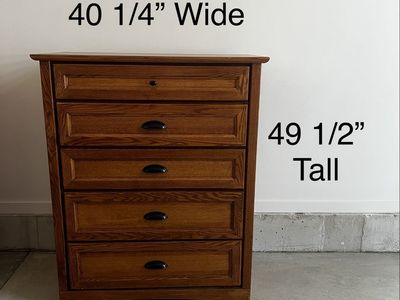 Sturdy Wooden 5-Drawer Dresser Chest - 40.25" W x 49.5" H x 21.75" D