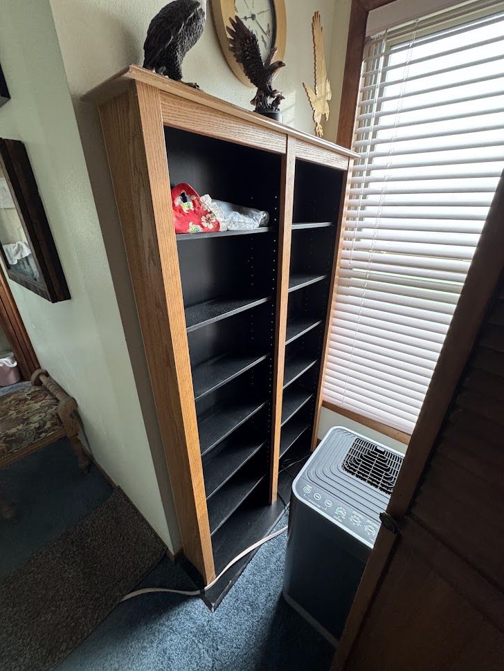 Oak Frame Tall Double Bookcase with Adjustable Shelves