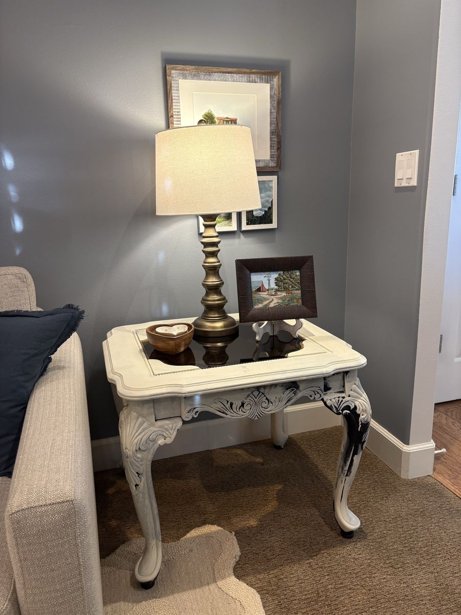 Glass topped side table