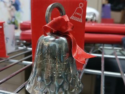 Christmas 1994 Silver Bell Ornament with Red Bow, Etched 'Christmas 1994'-Section Extras