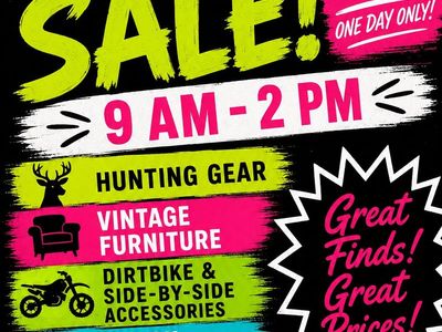HUGE ONE-DAY YARD SALE – Sat. Aug. 8 . Hunting gear, Vintage items, side by side/ truck accessories and more!