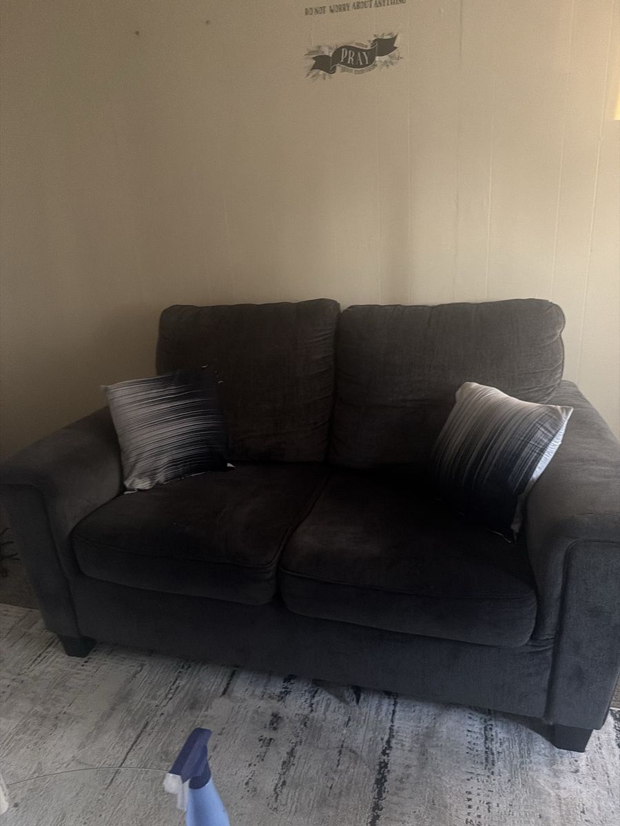 Dark Grey Microfiber Loveseat & Sofa Set with Accent Pillows Couch and loveseat