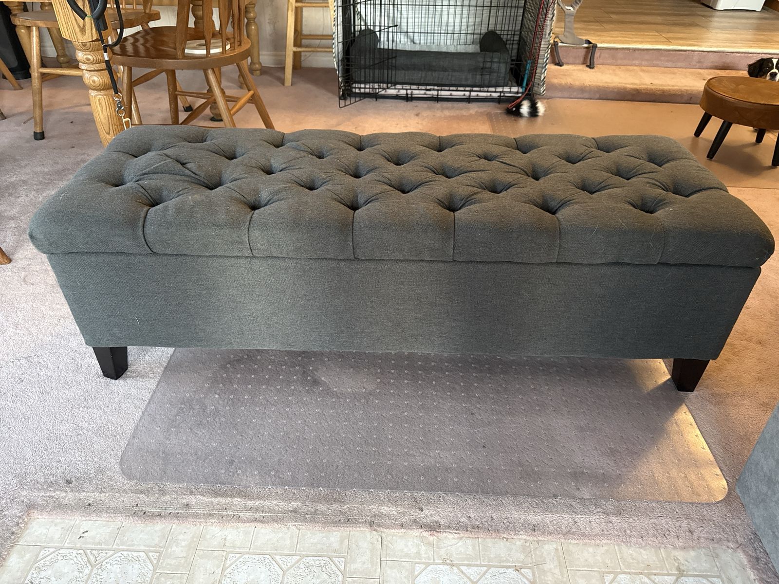 Dark Gray Tufted Upholstered Storage Bench with Lift Top