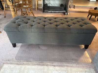 Dark Gray Tufted Upholstered Storage Bench with Lift Top