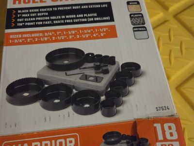 Warrior 18-Piece Carbon Steel Hole Saw Set, Black Oxide Coated for Wood, Plastic, Drywall
