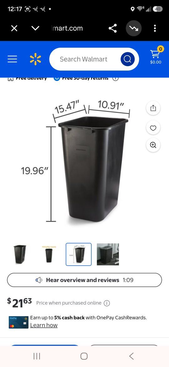 10 Gal Black Plastic Waste Can - 12 Units