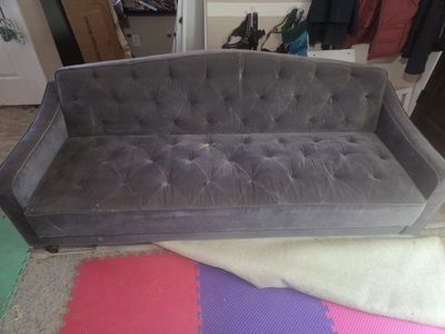Gray-Blue Suede Futon Couch