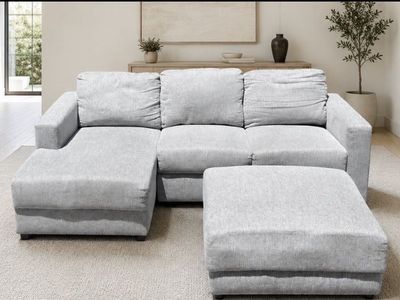 GREAT CONDITION! NEED GONE! Light Gray Fabric Sectional Sofa with Reversible Chaise and Ottoman