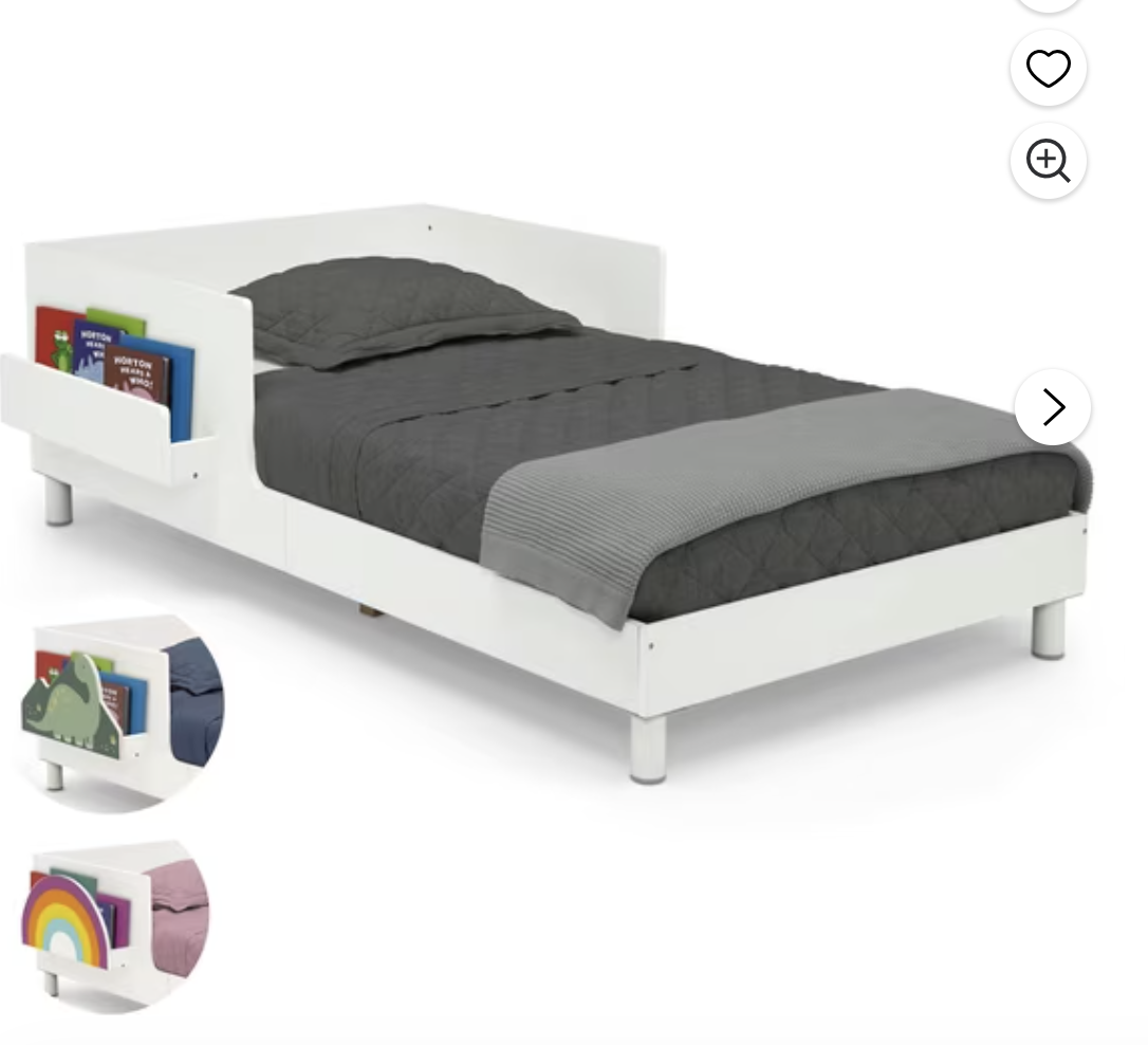 New in box! White Toddler Bed with Interchangeable Shelf!
