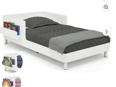 New in box! White Toddler Bed with Interchangeable Shelf!