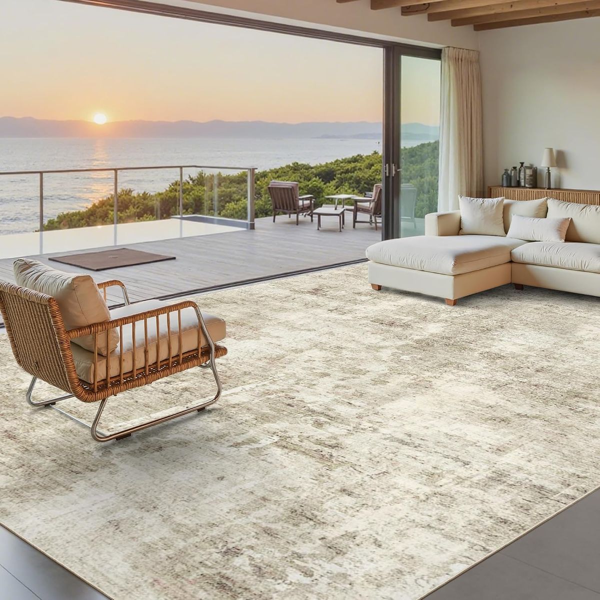 NEW 9x12 Area Rug for Living Room, Abstract Non Slip Machine Washable Vintage Carpets Beige Gray