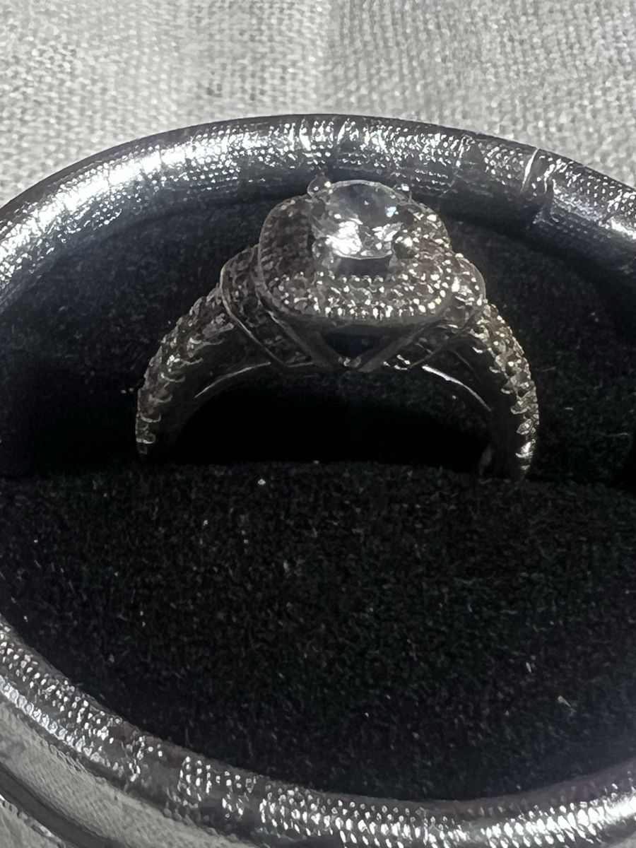 Sterling Silver Engagement Ring with Halo Cubic Zirconia & Blue Accent Stone, Size 6