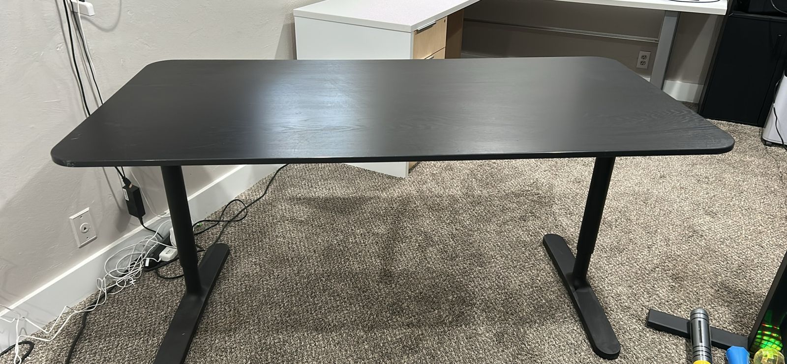 Black Rectangular Desk with Storage, Study/Office Table
