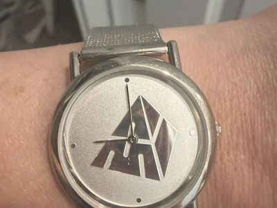 Unique Silver-Tone Watch with Geometric Face, Mesh Band