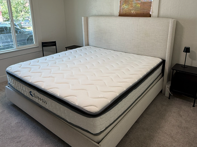 Cream Linen Bed Frame - King