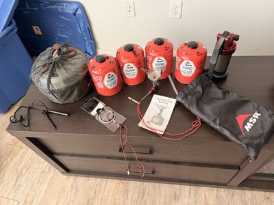 $150 OBO – MSR Water Filter, MSR PocketRocket Stove, GSI Cook Set & Suunto Compass