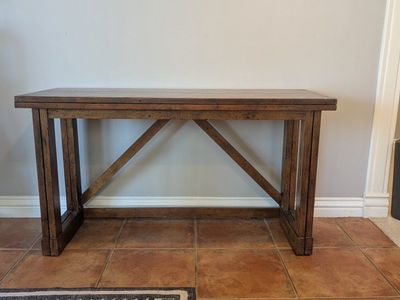 Rustic Wooden Fold-Out Sofa Console Table / Flip-Top Dining Desk