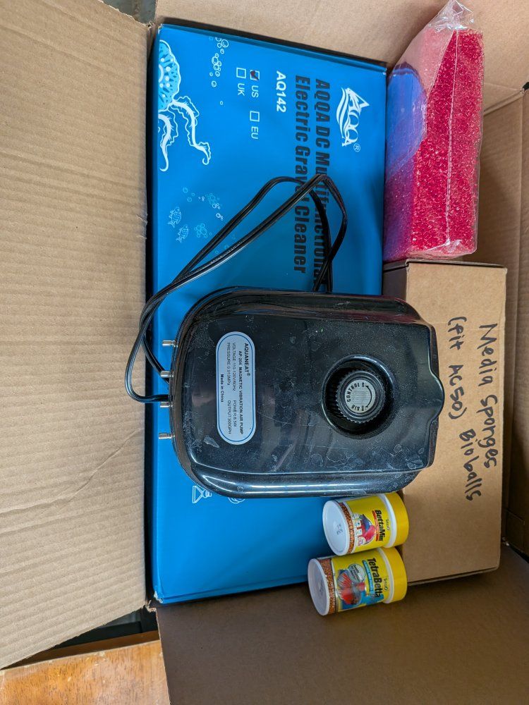 Electric aquarium gravel vac, filter supplies, etc