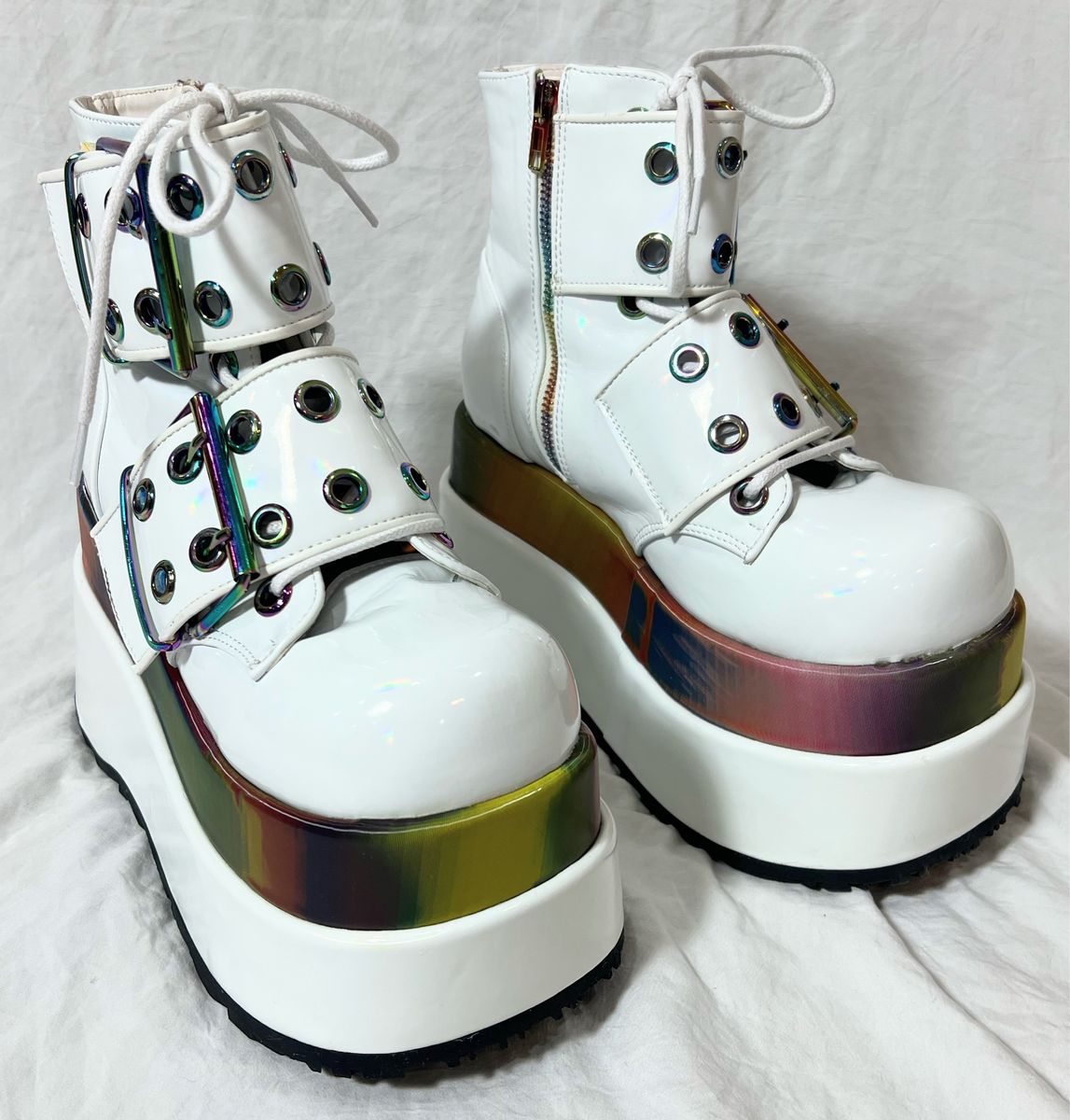 Demonia BEAR-104 White Platform Boots Size 8