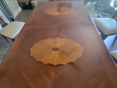 Vintage Carved Wood Dining Table & Chairs Set - Ornate Details, Extendable