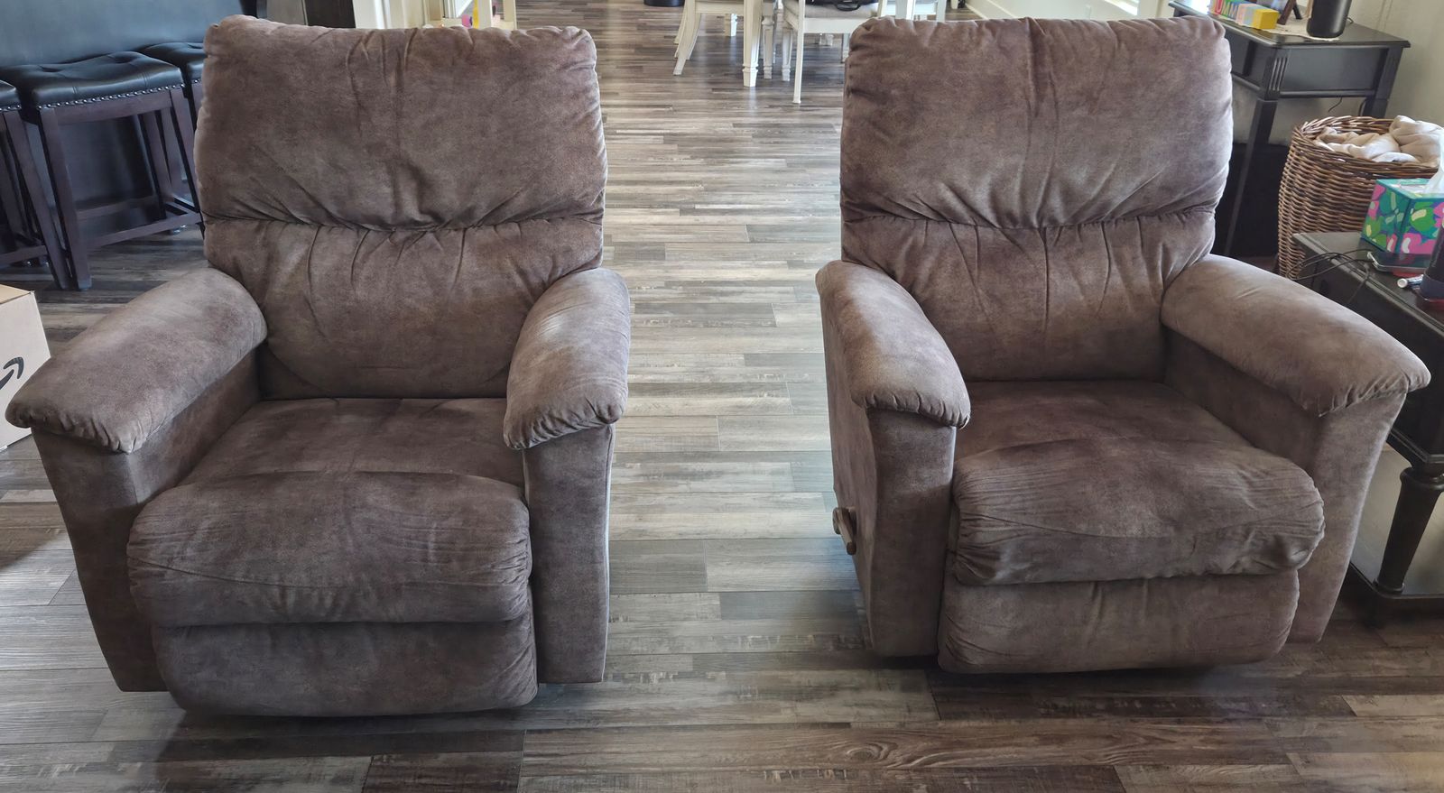 2 Chocolate Brown Microfiber Lazy Boy Rocker Recliners