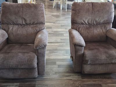 2 Chocolate Brown Microfiber Lazy Boy Rocker Recliners