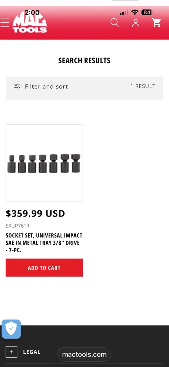 New Set MAC 3/8 Impact Wobbly  Sockets