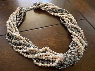 10 Strands of Pink & Gray Baroque Pearls w/ Sterling Silver