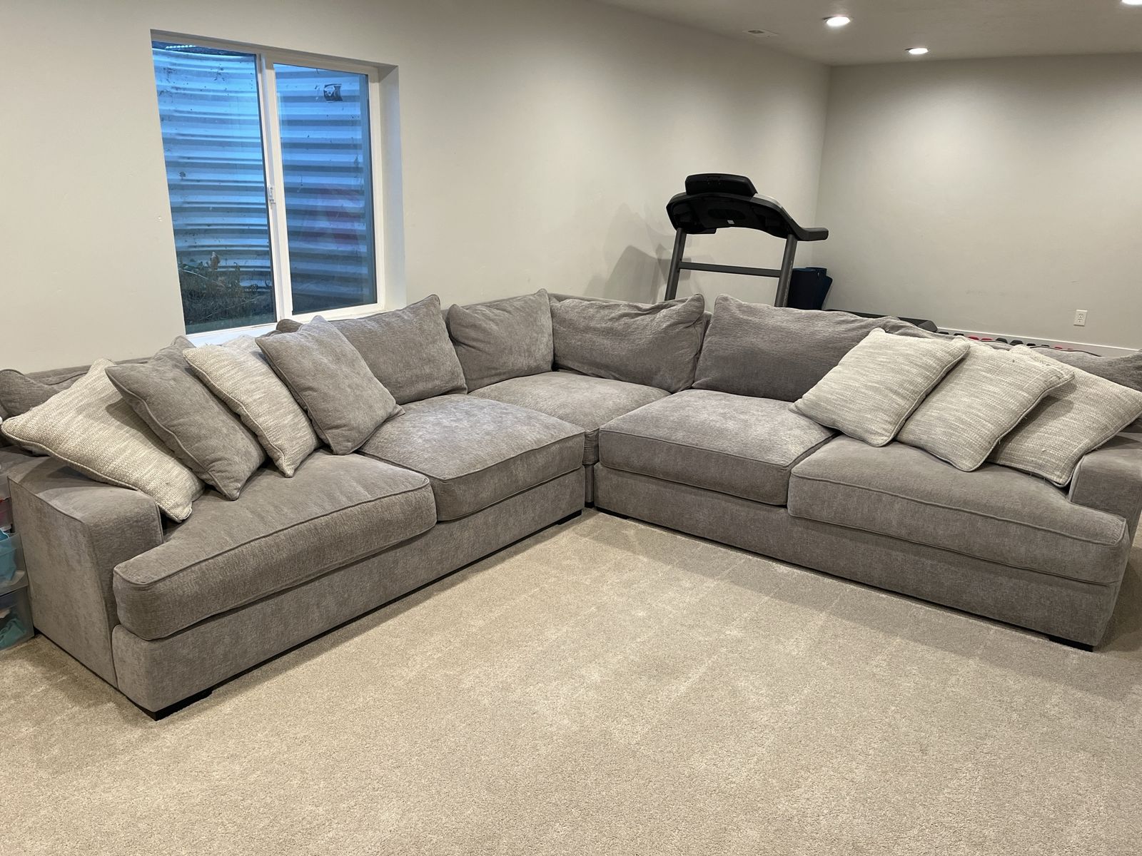 Large 5-Piece Modular Sectional Sofa – Gray Chenille – Excellent Condition