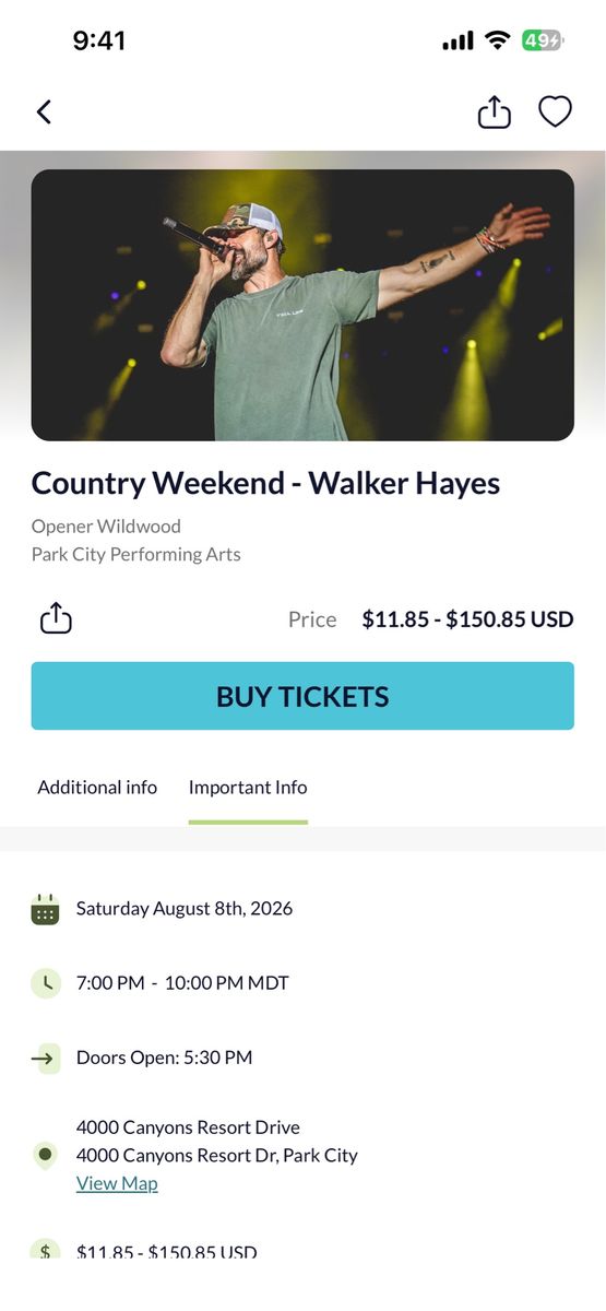 Walker Hayes Concert Tickets - Country Weekend in Park City
