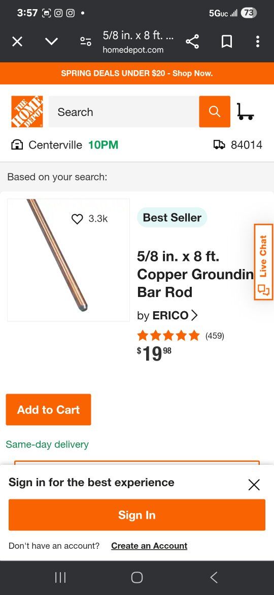 5/8 in. x 8 ft. Copper Grounding Bar Rod
by