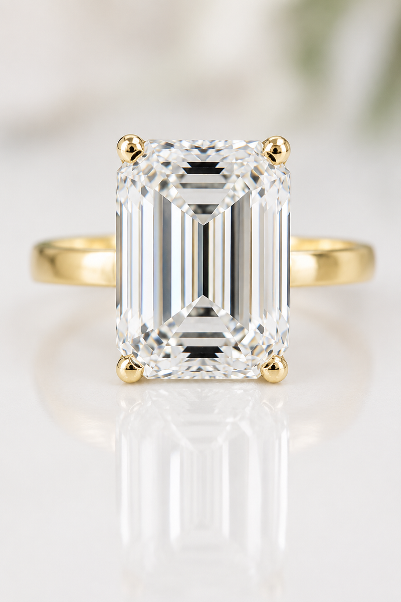 6.74 CT IGI Certified Lab Grown Emerald Cut Diamond Ring | 14K Gold | E Color | VVS2
