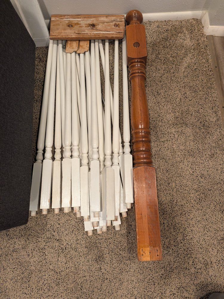 White Stair Spindles and Wood Newel Post - 21 Painted Spindles & 1 Large Post