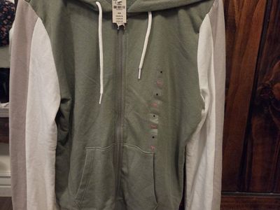 Victoria's Secret PINK Full-Zip Hoodie Green White Gray Dog Logo Size M Cotton Polyester Blend