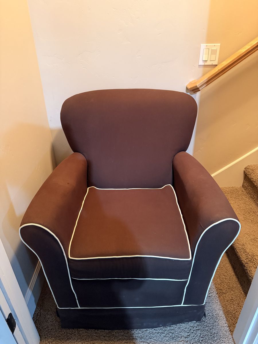 Brown Fabric Swivel Glider Nursery Chair