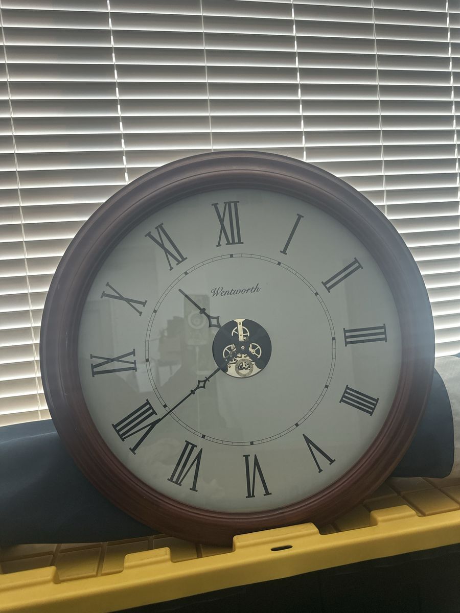 Wentworth Large Round Wall Clock with Roman Numerals & Exposed Gear Center