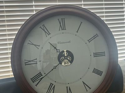 Wentworth Large Round Wall Clock with Roman Numerals & Exposed Gear Center